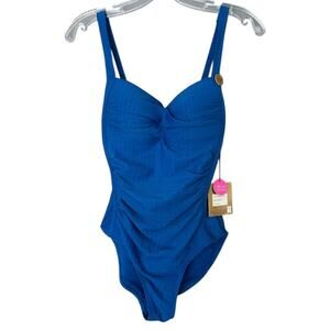 Nip Tuck Swim One Piece Swimsuit Women’s Size 4 Blue Textured Control NWT